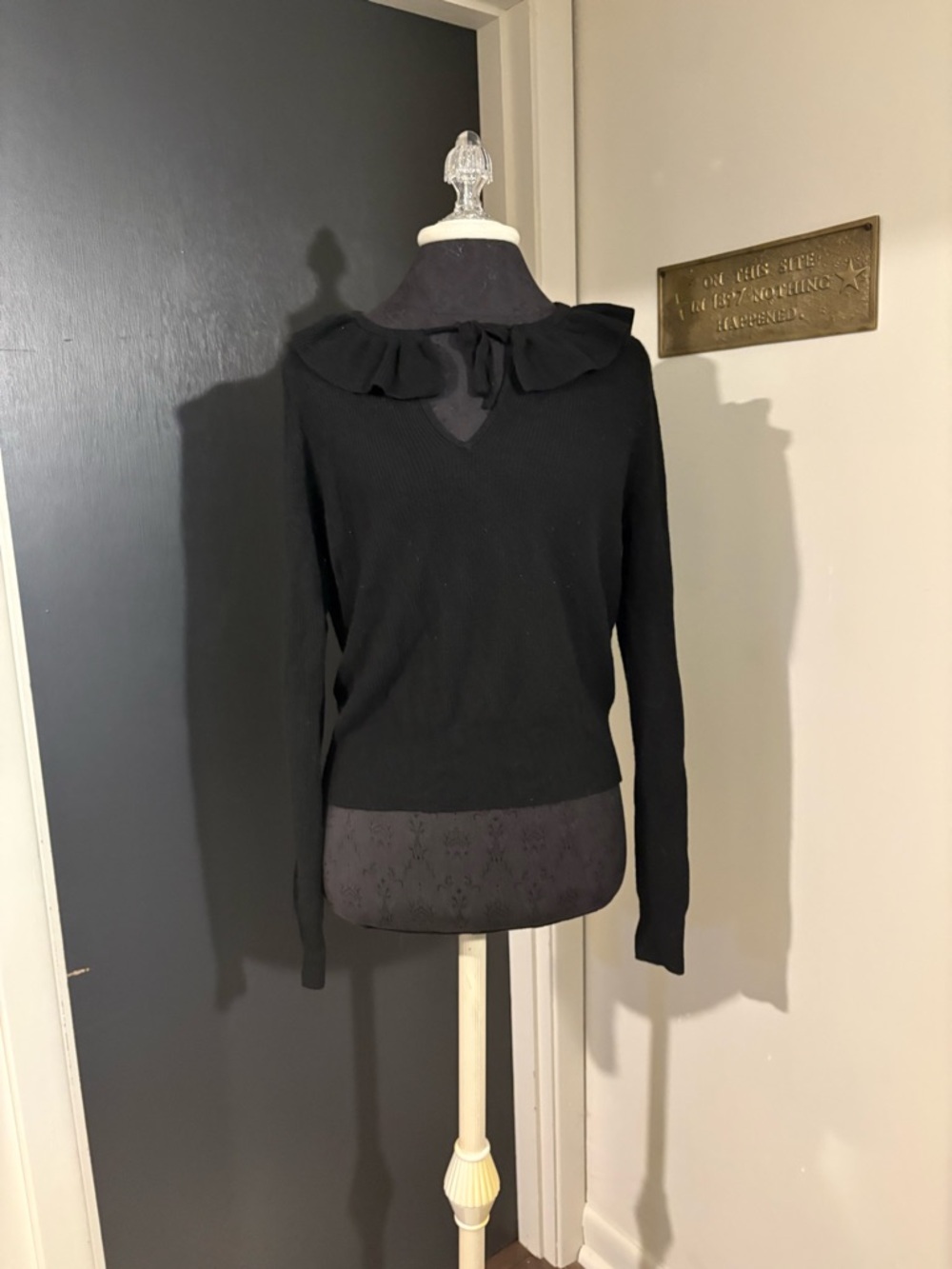 Madewell Black Merino Wool Alpaca Blend Sweater with Ruffle Collar